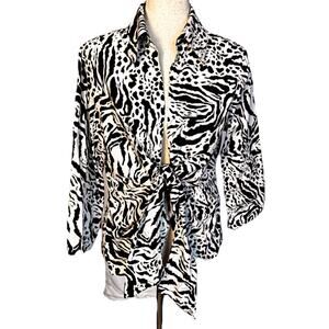 Mishca Animal Print Tie Front Open Tunic Blouse 3/4 Sleeve Women's PL